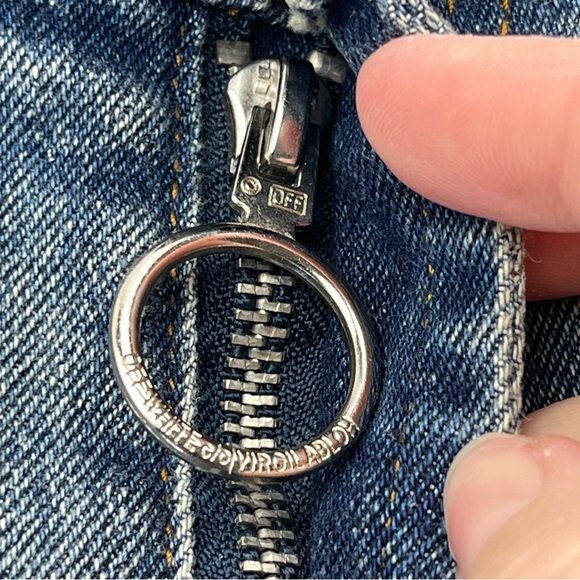 Off-White Distressed Paint Splattered Diagonal Stripe Blue Denim‎ Jeans Mens 30 - Picture 14 of 15